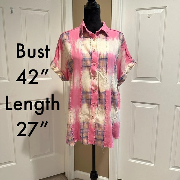 White Birch woven plaid bleached button down - Picture 1 of 8